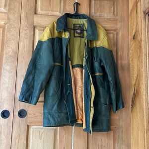 VTG 90s I.O.U. Leather Colorblock Parka Jacket L